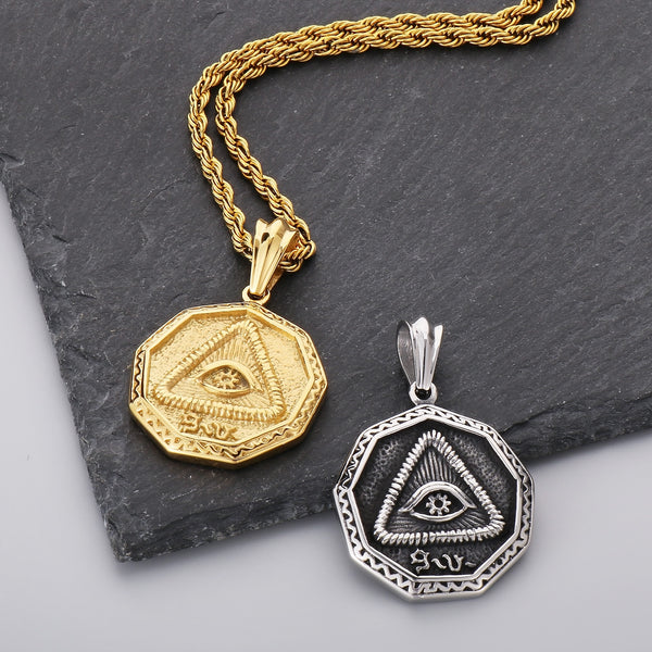 Men's Titanium Stainless Steel Eye of Providence Pendant Necklace – All-Seeing Eye Gold Charm – Hexagon Amulet for Fashion and Protection-Men's Pendant Necklace-SunnyHouse Jewelry