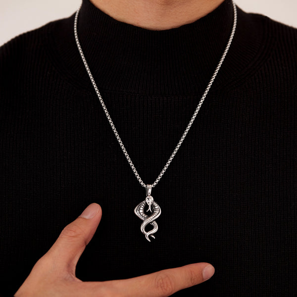 Cobra Snake Pendant Necklace for Men – Titanium Stainless Steel Serpent Jewelry – Gothic Snake Necklace with Hooded Design for Strength and Protection-Men's Pendant Necklace-SunnyHouse Jewelry