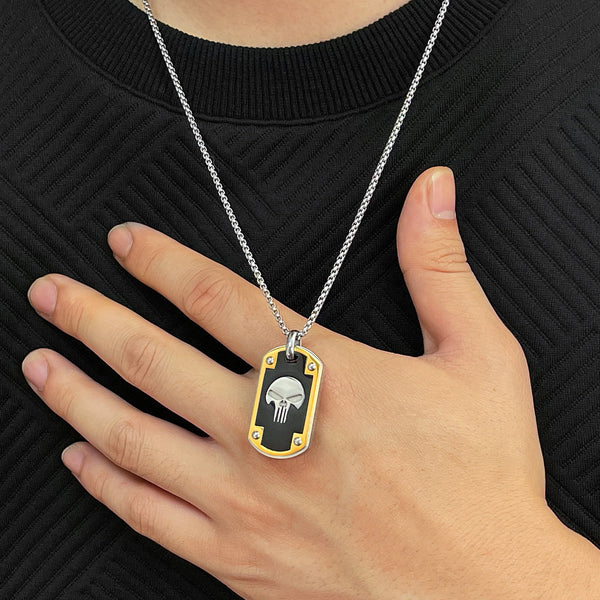 Men's Skull Pendant Necklace in Black and Yellow - Stainless Steel, Stylish and Edgy Accessory, Perfect for Fashion-Forward Individuals-Men's Pendant Necklace-SunnyHouse Jewelry