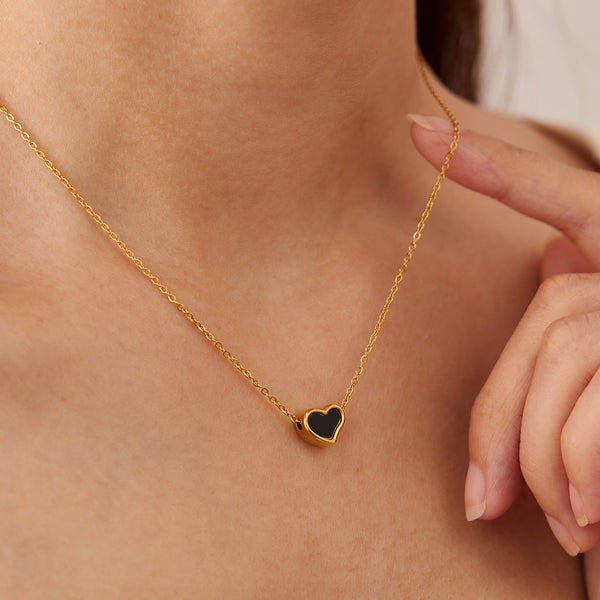 Women’s Titanium Stainless Steel Heart Pendant Necklace – Gold-Plated Chain with Black Enamel, Hypoallergenic & Fade-Resistant Romantic Jewelry-Women's Necklace-SunnyHouse Jewelry