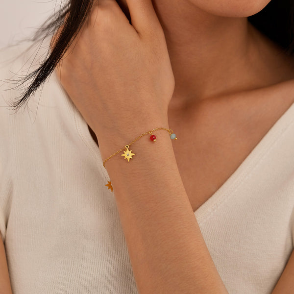 Elegant Women's Titanium Stainless Steel Star Charm Bracelet with Colorful Beads, Gold Plated, Adjustable Chain, Jewelry for Women and Girls-Women's Bangle-SunnyHouse Jewelry