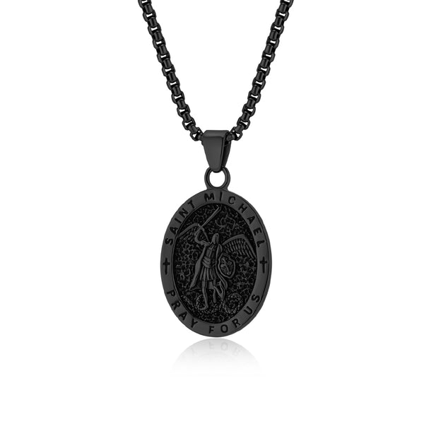 Saint Michael Pendant Necklace for Men, Oval Necklace, Religious Protection Medal, Christian Jewelry, Hypoallergenic & Durable Chain-Men's Pendant Necklace-SunnyHouse Jewelry