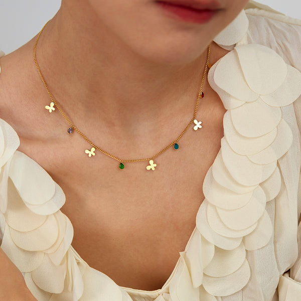 Women's Titanium Stainless Steel Pendant Necklace, Gold-Plated Chain with Colorful Charms – Fashion Jewelry for Casual & Formal Occasions-Women's Necklace-SunnyHouse Jewelry