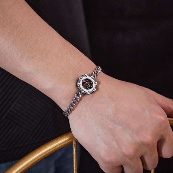 Titanium Stainless Steel Nautical Compass Men's Bracelet – Adjustable, Sleek Chain Link with Anchor Design-Men's Bracelet-SunnyHouse Jewelry
