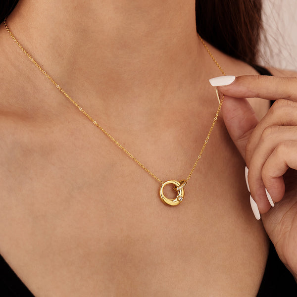 Women’s Titanium Stainless Steel Circle Pendant Necklace – Gold Plated with Cubic Zirconia – Elegant Round Charm Necklace – Hypoallergenic & Tarnish Resistant Jewelry-Women's Necklace-SunnyHouse Jewelry