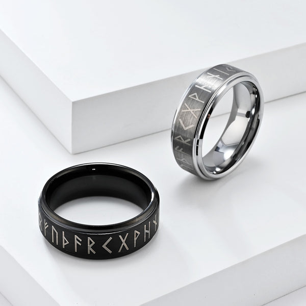 Men's Ring with Runic Pattern - Sleek Design, Comfort Fit, Durable, Hypoallergenic, 8mm-Men's Ring-SunnyHouse Jewelry