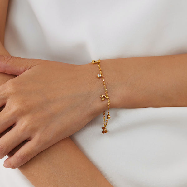 Women’s Titanium Stainless Steel Gold-Plated Cherry Charm Bracelet – Adjustable, Hypoallergenic, and Elegant Jewelry with Crystal Accents-Women's Bangle-SunnyHouse Jewelry