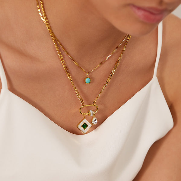 Elegant Women's Multi-Layered Gold Necklace with Gemstone Pendants – Versatile, Chic Jewelry-Women's Necklace-SunnyHouse Jewelry