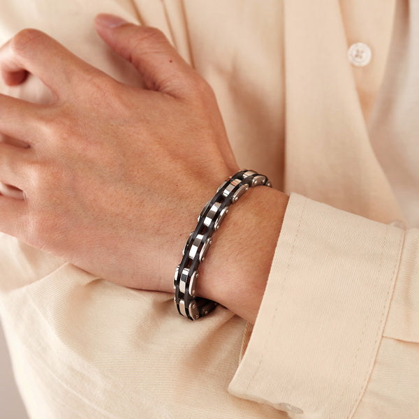 Men’s Titanium Stainless Steel Bracelet – Black and Silver Link Chain Design, Durable & Stylish Biker Jewelry for Men – Heavy Duty, Hypoallergenic, Rust Resistant-Men's Bracelet-SunnyHouse Jewelry
