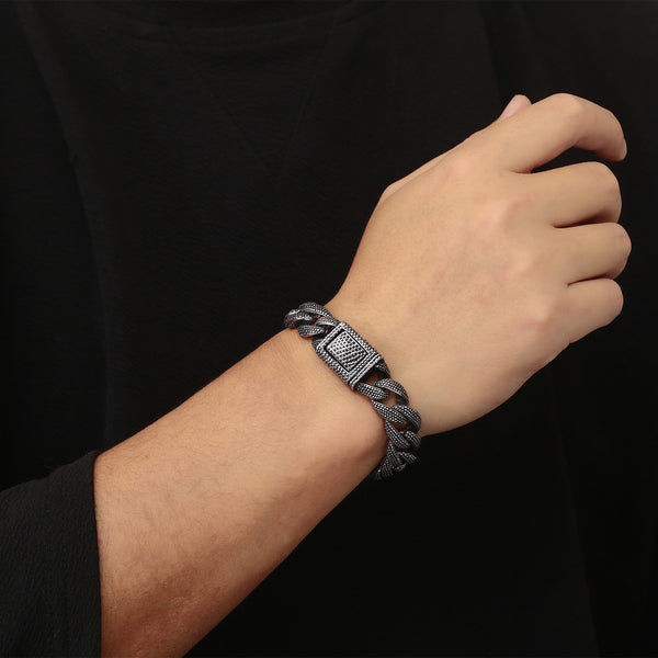 Men's Titanium Stainless Steel Textured Gold Bracelet - Luxurious Cuban Link Style with Secure Clasp-Men's Bracelet-SunnyHouse Jewelry