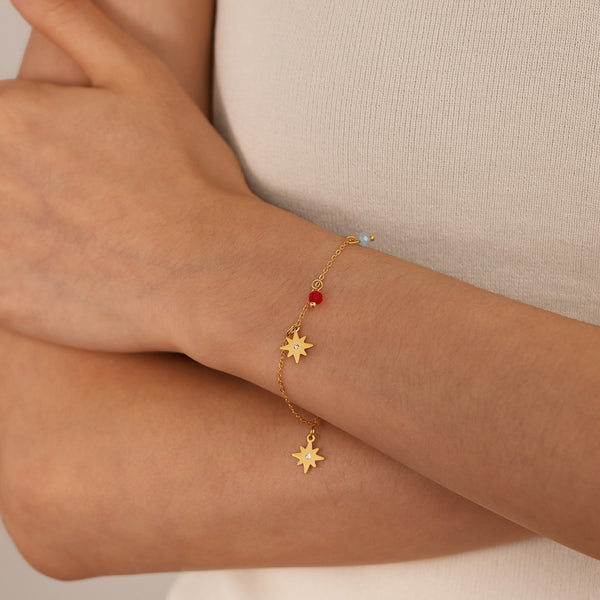 Elegant Women's Titanium Stainless Steel Star Charm Bracelet with Colorful Beads, Gold Plated, Adjustable Chain, Jewelry for Women and Girls-Women's Bangle-SunnyHouse Jewelry