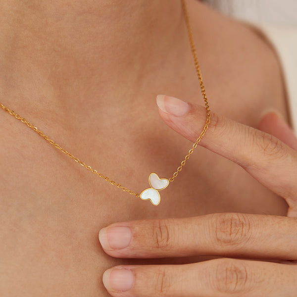 Women’s Titanium Stainless Steel Butterfly Pendant Necklace – Gold-Plated Chain with White Enamel Wings, Hypoallergenic Dainty Jewelry for Everyday Wear-Women's Necklace-SunnyHouse Jewelry