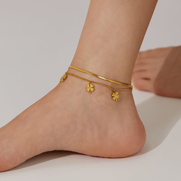 Golden Clover Charm Anklet - Delicate Multi-Chain Design for Sophisticated Style-Women's Anklet-SunnyHouse Jewelry