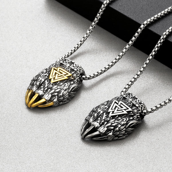 Men’s Titanium Stainless Steel Viking Pendant Necklace – Nordic Symbol Claw Design – Durable Norse Jewelry for Men-Men's Pendant Necklace-SunnyHouse Jewelry