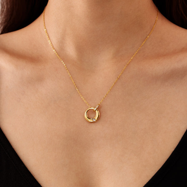 Women’s Titanium Stainless Steel Circle Pendant Necklace – Gold Plated with Cubic Zirconia – Elegant Round Charm Necklace – Hypoallergenic & Tarnish Resistant Jewelry-Women's Necklace-SunnyHouse Jewelry
