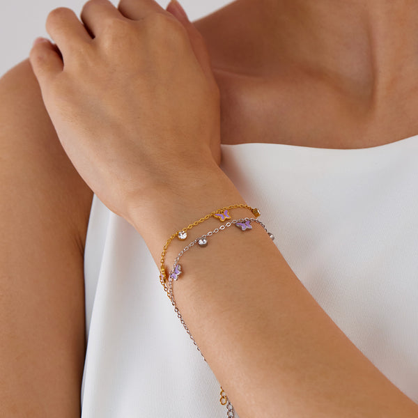 Women’s Titanium Stainless Steel Gold-Plated Butterfly Charm Bracelet – Elegant, Adjustable, Hypoallergenic Jewelry with Crystal Accents-Women's Bangle-SunnyHouse Jewelry