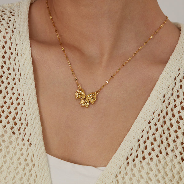 Women's Titanium Stainless Steel Bow Pendant Necklace – Gold-Plated Chain – Hypoallergenic & Tarnish Resistant-Women's Necklace-SunnyHouse Jewelry