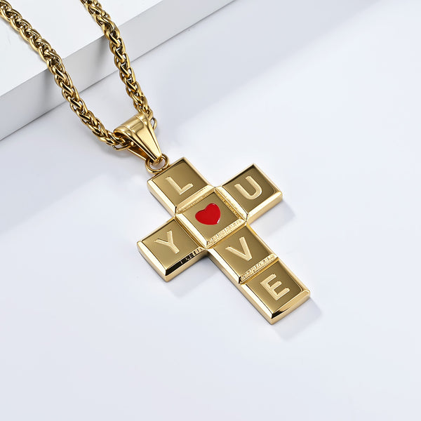 Men's Titanium Stainless Steel Cross Pendant Necklace with Love Design - Perfect Gift for Special Occasions-Men's Pendant Necklace-SunnyHouse Jewelry