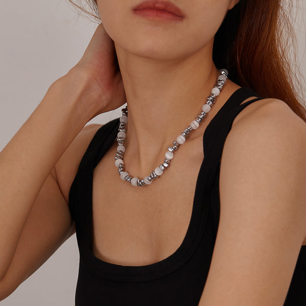 Women’s Fashion Natural Stone Necklace – Silver and White Stone Fashion Jewelry, Durable Hypoallergenic Chain-Women's Necklace-SunnyHouse Jewelry