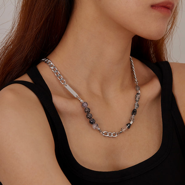 Women’s Natural Stone Necklace – Silver Chain Jewelry with Mixed Gemstone Beads, Durable Hypoallergenic Design-Women's Necklace-SunnyHouse Jewelry