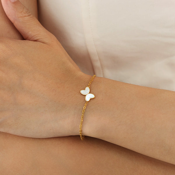 18K Gold‑Plated Titanium Stainless Steel Butterfly Bracelet for Women – Adjustable Dainty Mother‑of‑Pearl Charm, Hypoallergenic & Tarnish‑Resistant Jewelry Gift-Women's Bangle-SunnyHouse Jewelry