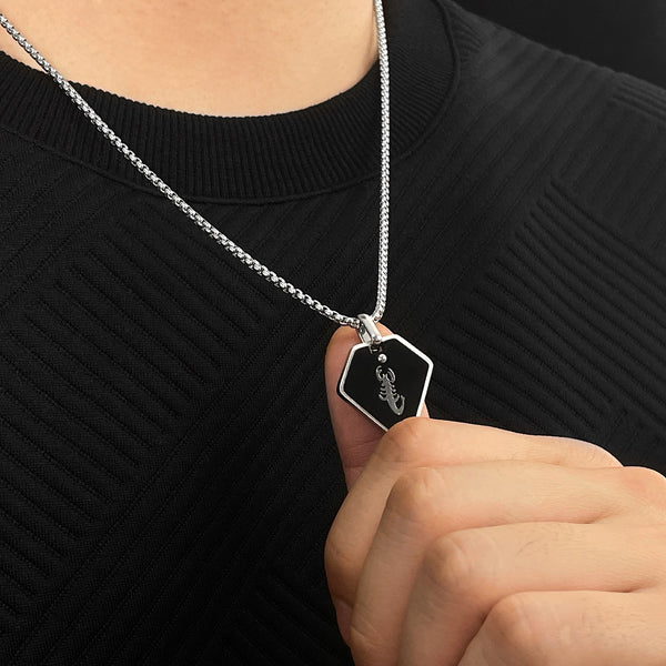 Elegant Men's Scorpion Pendant Necklace - Sleek Black and Silver, Stainless Steel Chain, Perfect for Everyday and Occasional Wear-Men's Pendant Necklace-SunnyHouse Jewelry