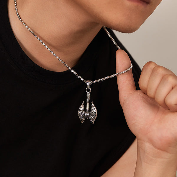 Men's Titanium Stainless Steel Pendant Necklace – Viking Battle Axe Design, Durable Chain, Gothic Style, Perfect for Everyday Wear-Men's Pendant Necklace-SunnyHouse Jewelry