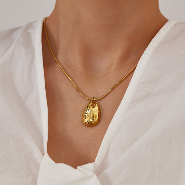 Women’s Titanium Stainless Steel Textured Gold-Plated Pendant Necklace, Hypoallergenic Adjustable Chain, Minimalist Statement Jewelry for Women and Girls-Women's Necklace-SunnyHouse Jewelry