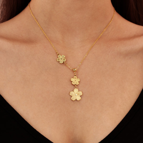 Women’s Floral Pendant Necklace – Gold Plated Titanium Stainless Steel – Triple Flower Drop Design – Elegant Hypoallergenic Jewelry for Women-Women's Necklace-SunnyHouse Jewelry