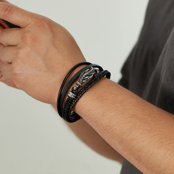 Men's Woven Leather Bracelet with Stainless Steel Dragon Clasp - Durable and Fashion-Forward Accessory-Men's Bracelet-SunnyHouse Jewelry