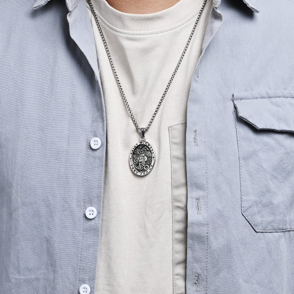 Saint Michael Pendant Necklace for Men, Oval Necklace, Religious Protection Medal, Christian Jewelry, Hypoallergenic & Durable Chain-Men's Pendant Necklace-SunnyHouse Jewelry
