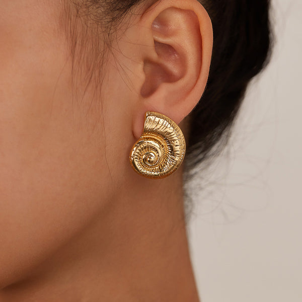 Women’s Gold Seashell Spiral Stud Earrings – Ocean-Inspired Statement Earrings, Nautical Jewelry for Women and Girls-Women's Earrings-SunnyHouse Jewelry