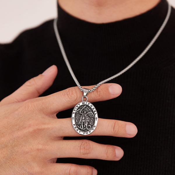 Saint Michael Pendant Necklace for Men – Titanium Stainless Steel Religious Medal with "Pray for Us" Engraving – Christian Jewelry Protection Necklace-Men's Pendant Necklace-SunnyHouse Jewelry