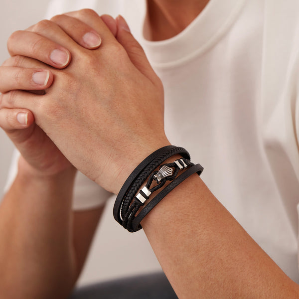 Men’s Nautical Anchor Bracelet – Titanium Stainless Steel & Black Braided Leather Wrap Bracelet – Marine-Inspired Jewelry for Men-Men's Bracelet-SunnyHouse Jewelry