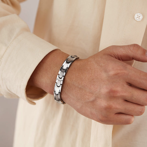 Men’s Titanium Stainless Steel Bracelet – Brushed Silver Classic Link Chain, Durable & Hypoallergenic Jewelry for Men, Modern & Sleek Design-Men's Bracelet-SunnyHouse Jewelry