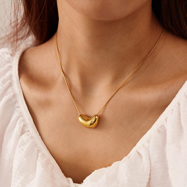 Women’s Titanium Stainless Steel Bean Pendant Necklace – Minimalist Gold Plated Chain – Modern Heart Bean Charm Jewelry – Hypoallergenic & Tarnish Resistant-Women's Necklace-SunnyHouse Jewelry