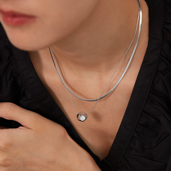 Women’s Lucky Ball Layered Pendant Necklace – Silver Double Chain with Geometric Charm, Minimalist Durable Fashion Jewelry for Women-Women's Necklace-SunnyHouse Jewelry