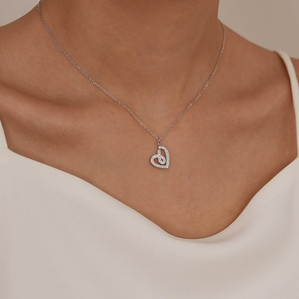 Women’s Lucky Heart Pendant Necklace – Elegant Silver-Tone Open Heart Necklace with Crystal Accents – Romantic Jewelry Gift for Women-Women's Necklace-SunnyHouse Jewelry