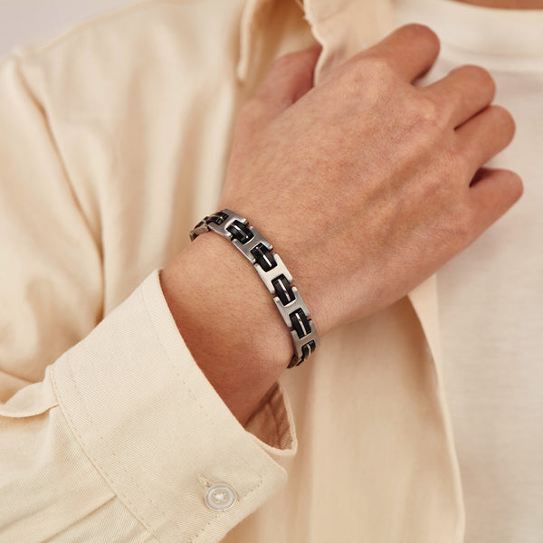 Men’s Harley Bike Bracelet – Dual-Tone Black & Silver Link Bracelet for Men – Durable, Stylish, Hypoallergenic Biker-Inspired Jewelry-Men's Bracelet-SunnyHouse Jewelry