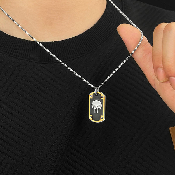 Men's Skull Pendant Necklace in Black and Yellow - Stainless Steel, Stylish and Edgy Accessory, Perfect for Fashion-Forward Individuals-Men's Pendant Necklace-SunnyHouse Jewelry