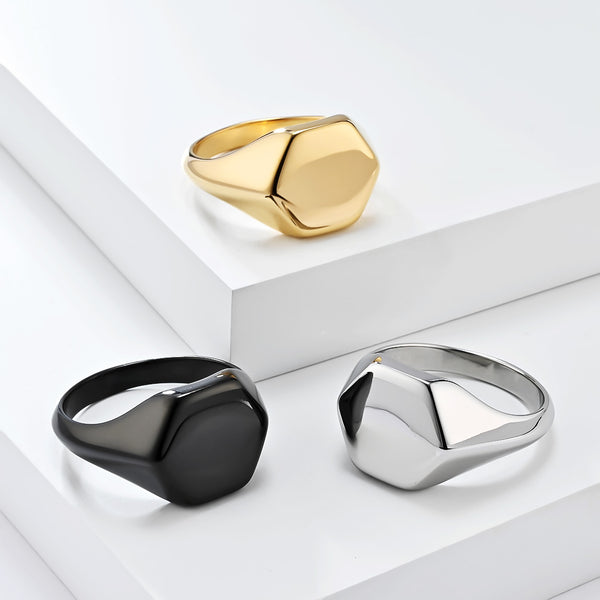 Bold Gold Titanium Stainless Steel Men's Signet Ring - Modern Design, Durable, Hypoallergenic, Comfort Fit-Men's Ring-SunnyHouse Jewelry