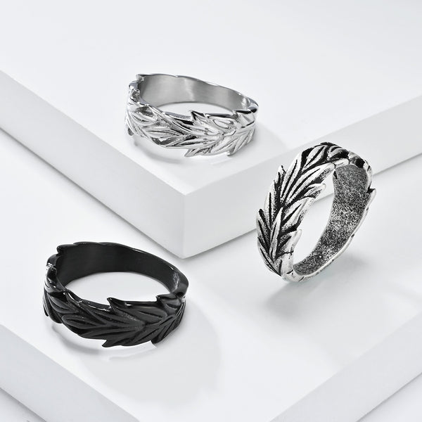 Men's Black Leaf Design Ring - Unique Matte Finish Vintage Band for Everyday Wear-Men's Ring-SunnyHouse Jewelry