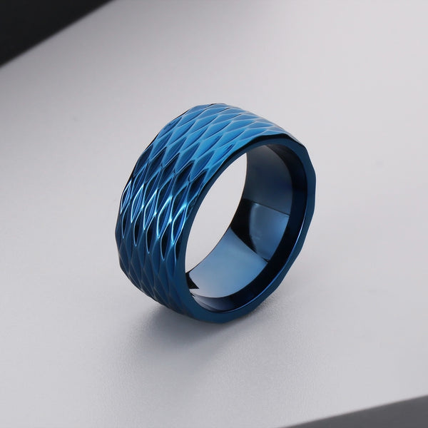 Men's Titanium Stainless Steel Ring – Wide Gold-Plated Band with Textured Diamond Pattern – Durable Fashion Ring for Men-Men's Ring-SunnyHouse Jewelry