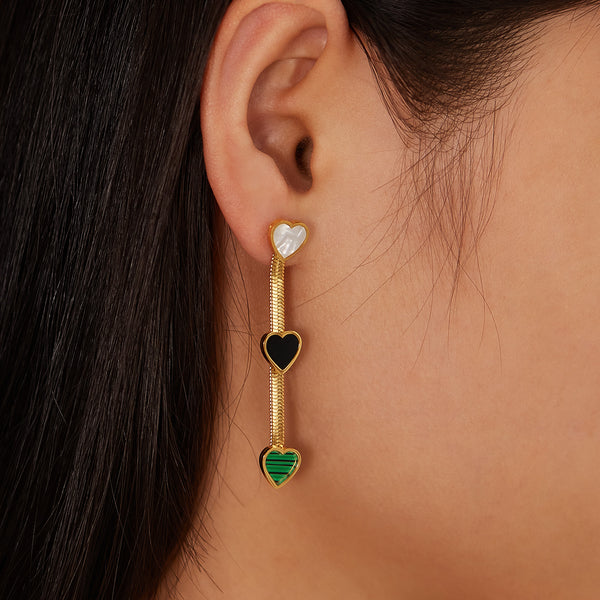 Elegant Heart-Shaped Drop Earrings with Gold Mesh Design and Multi-Color Enamel - Perfect for Everyday Chic or Evening Glamour-Women's Earrings-SunnyHouse Jewelry