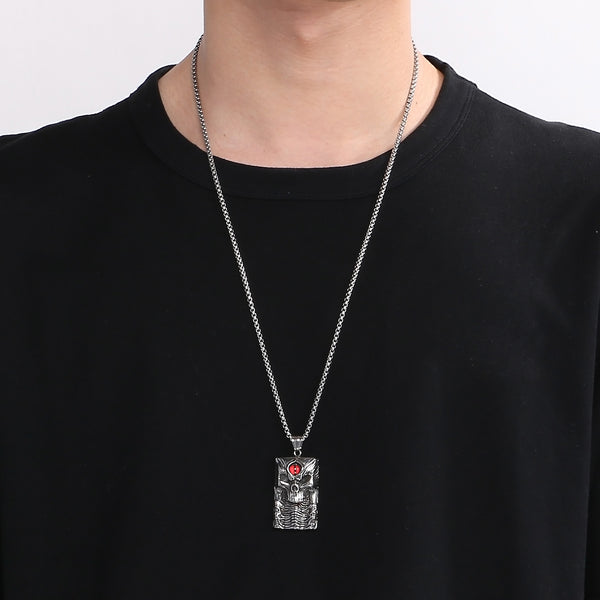 Men’s Titanium Stainless Steel Skull Pendant Necklace – Gothic Style with Red Stone Accent – Durable Fashion Necklace for Men-Men's Pendant Necklace-SunnyHouse Jewelry