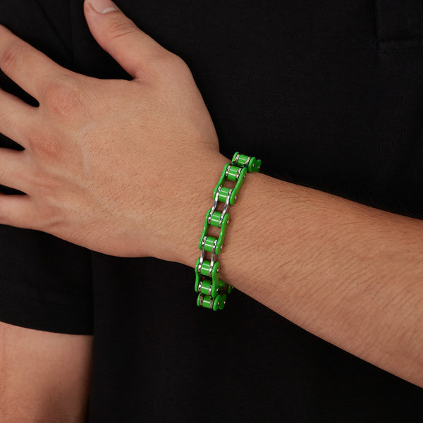 Men’s Titanium Stainless Steel Harley Bike Chain Bracelet – Green Link Punk Style Biker Jewelry, Durable and Adjustable Wristband for Men-Men's Bracelet-SunnyHouse Jewelry