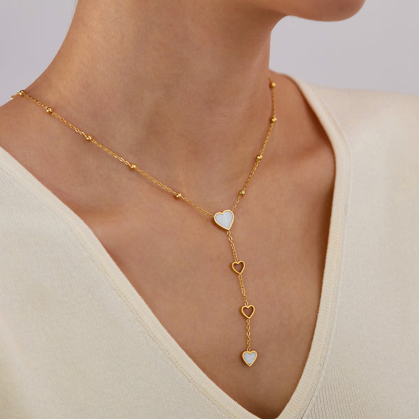 Chic Titanium Stainless Steel Heart Lariat Necklace for Women with Gold-Tone Finish-Women's Necklace-SunnyHouse Jewelry