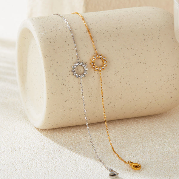 Women’s Titanium Stainless Steel Gold-Plated Circle Charm Bracelet – Elegant, Adjustable, Hypoallergenic Jewelry for Everyday and Special Occasions-Women's Bangle-SunnyHouse Jewelry
