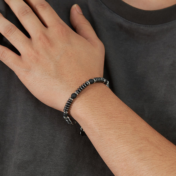 Men’s Titanium Stainless Steel Bracelet – Black Bead & Disc Chain Design, Adjustable Clasp, Durable Fashion Jewelry for Casual & Formal Wear-Men's Bracelet-SunnyHouse Jewelry