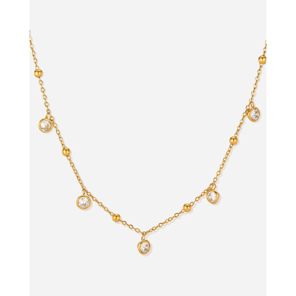 Elegant Titanium Stainless Steel Necklace with Crystal Bezel Set Charms for Women-Women's Necklace-SunnyHouse Jewelry